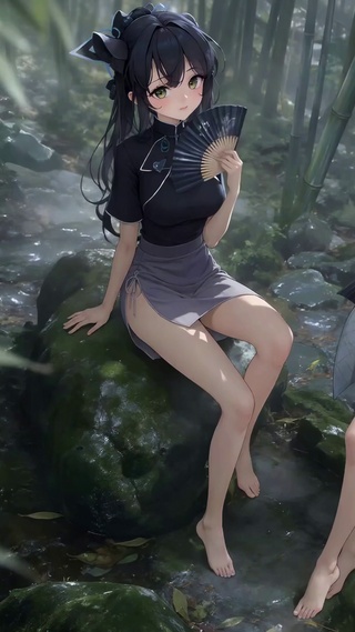 竹林溪涧古风双美少女