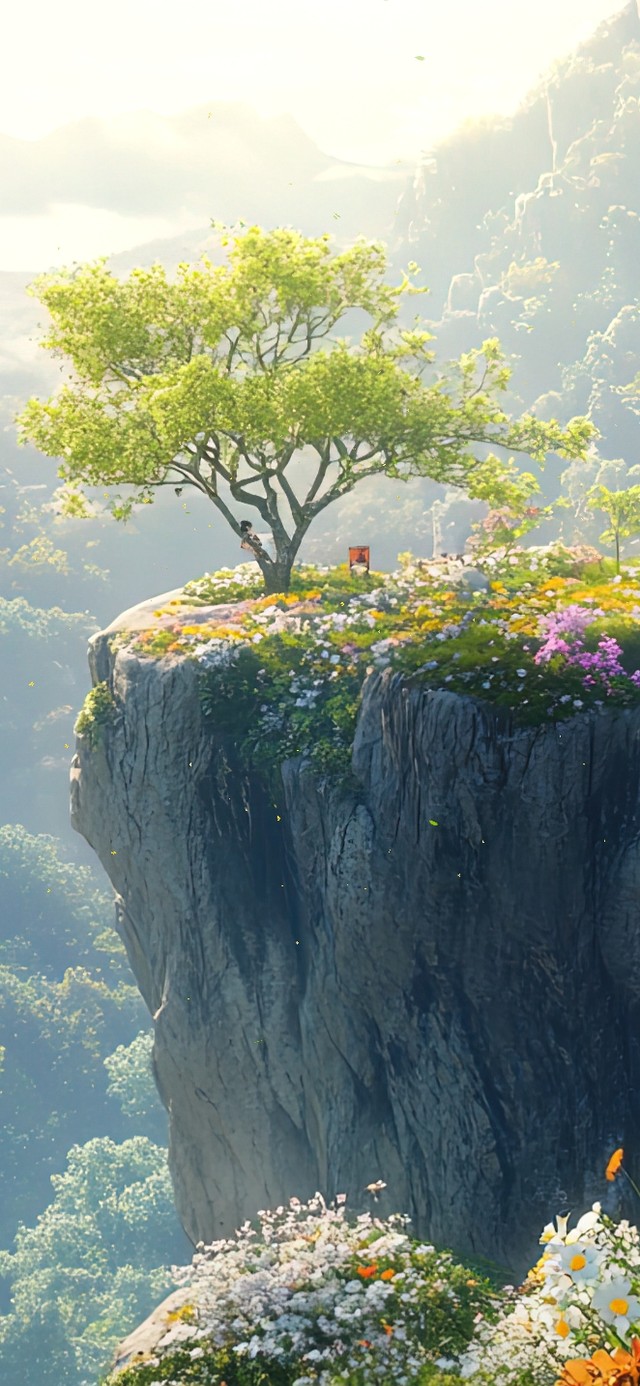 春日山林盛开的绿树