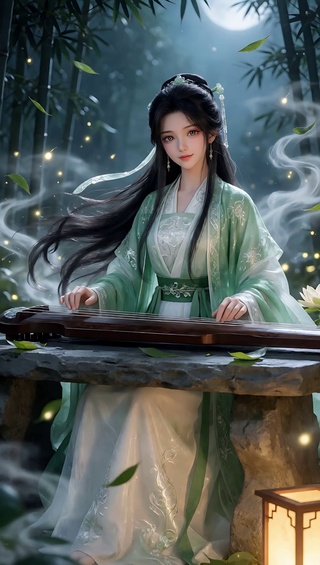 月下抚琴