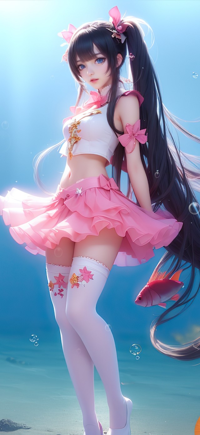 可爱长发水中女生