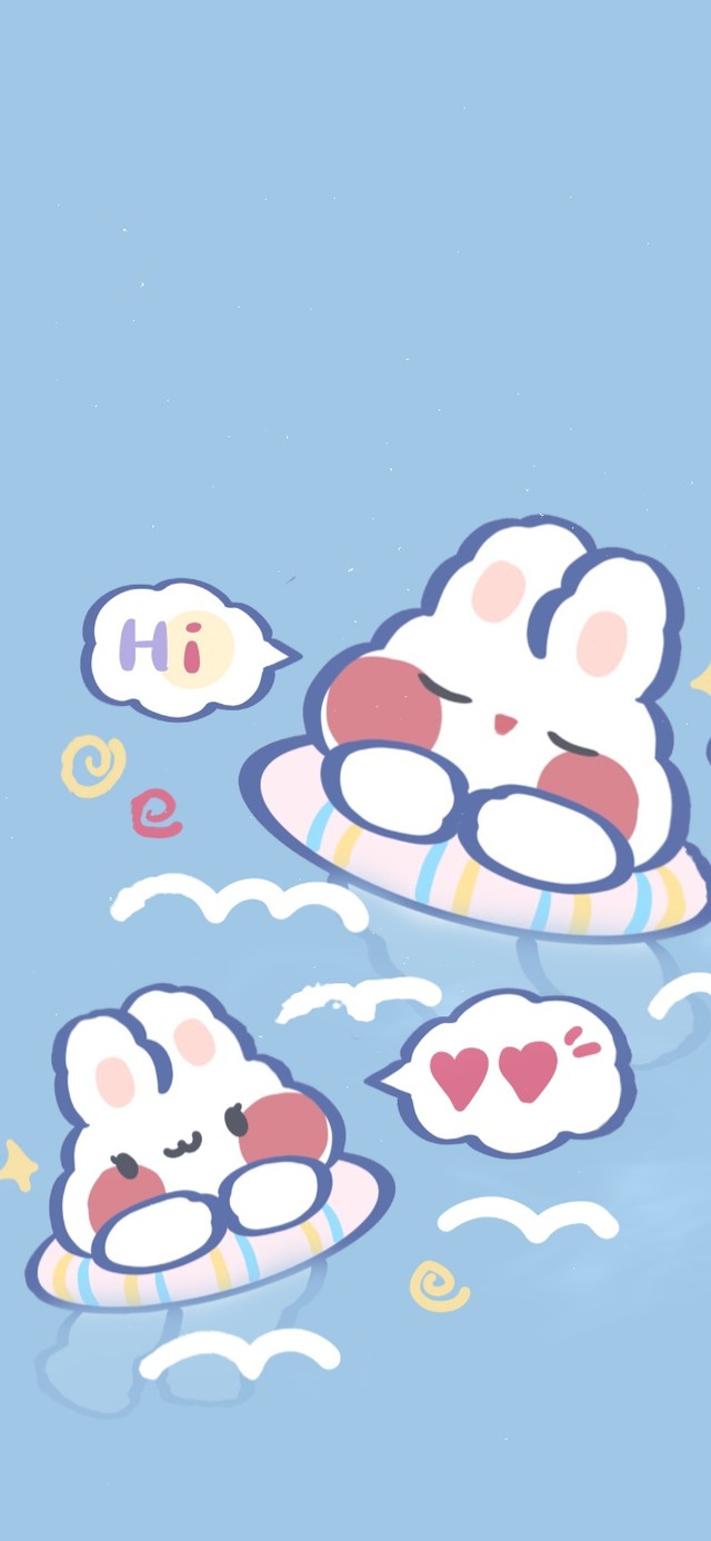 游泳小兔子 简约可爱壁纸 