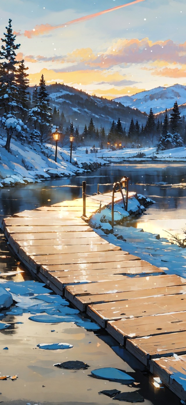 4K唯美夕阳雪山湖泊