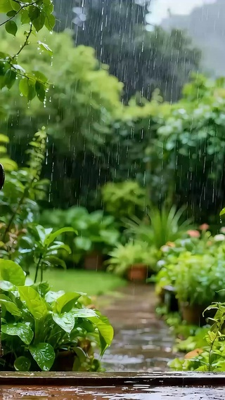 雨中庭院