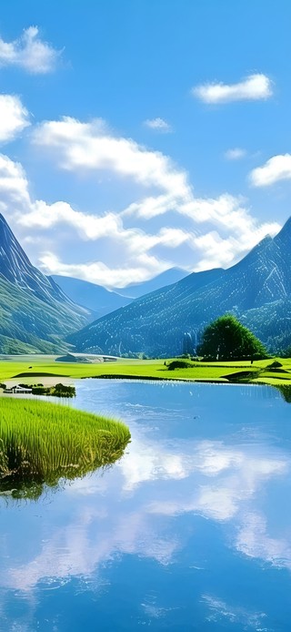 大自然绿色山水田地山川河流风景