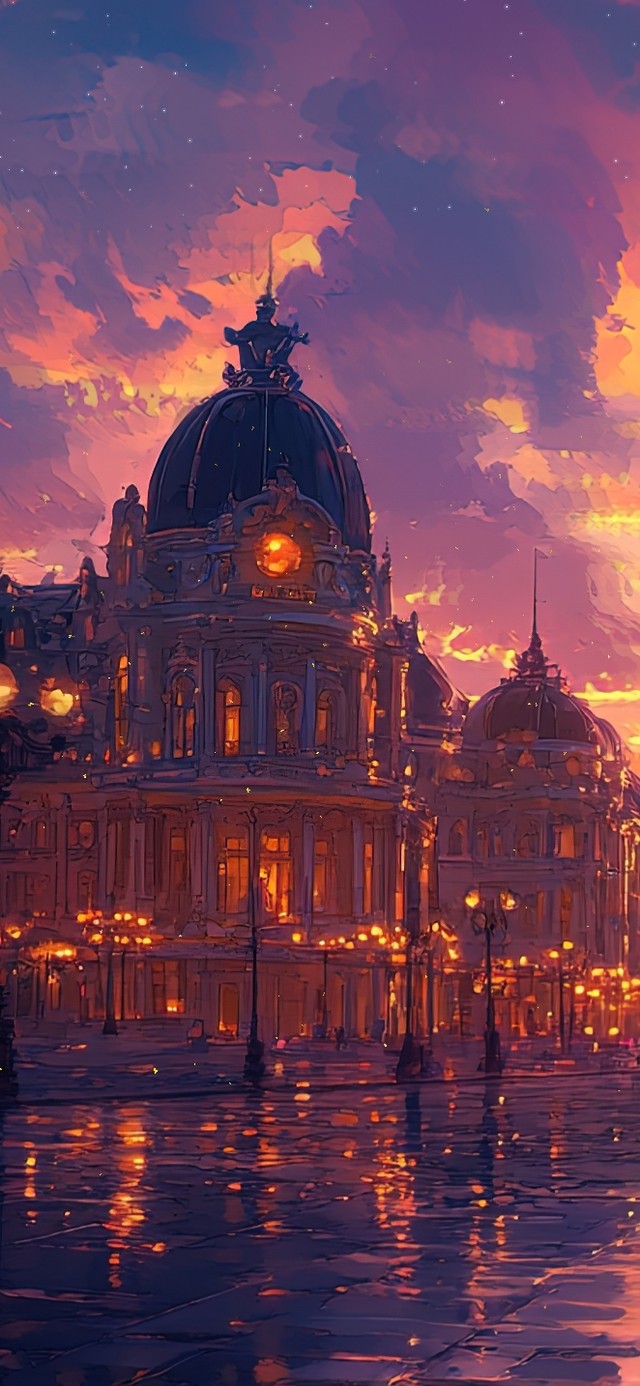 绝美晚霞法式街景