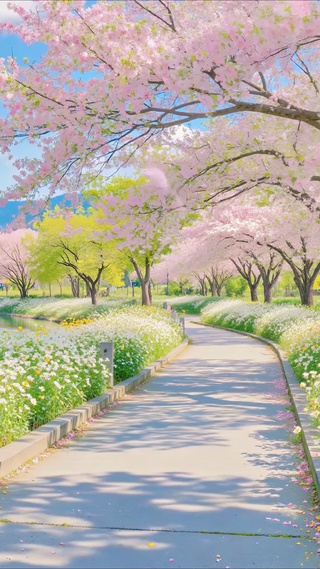 护眼湖畔樱花林小路