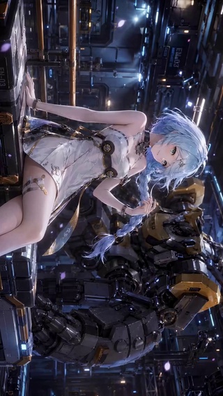 赛博风蓝发机甲少女