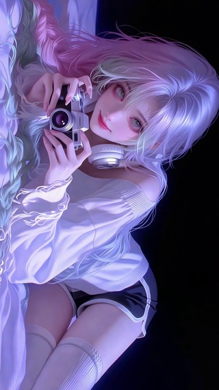 紫调光影的复古相机美人