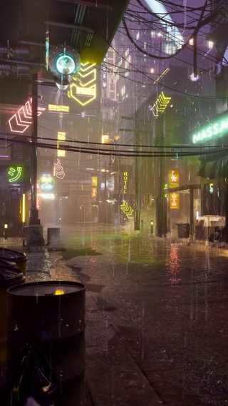 科幻雨夜城市街道