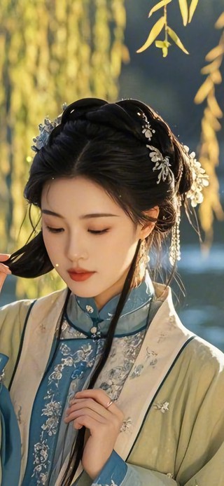  花漾壁纸 柳树下女生