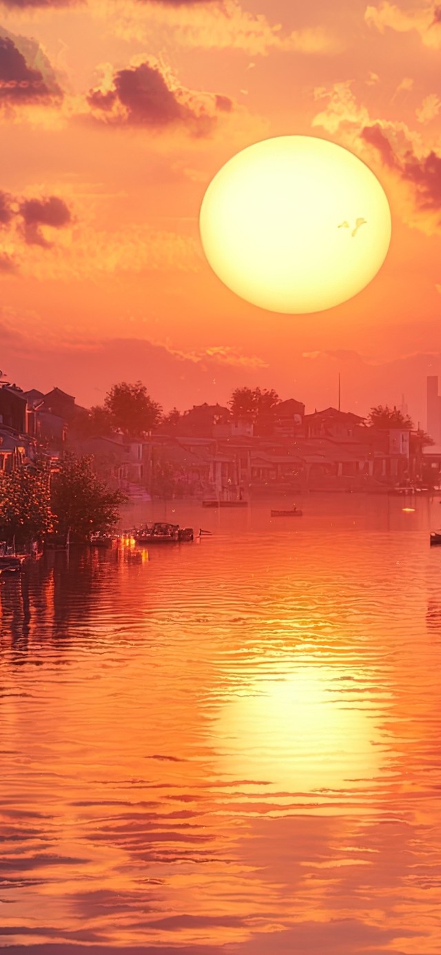 落日黄昏水乡风景