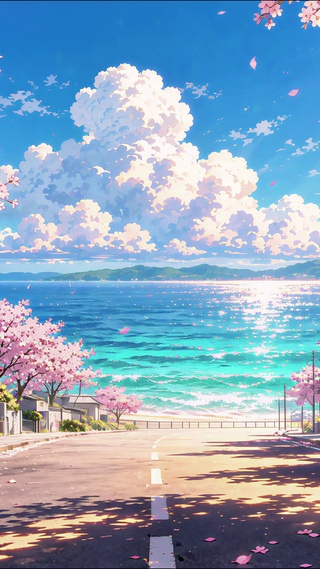 樱花海边