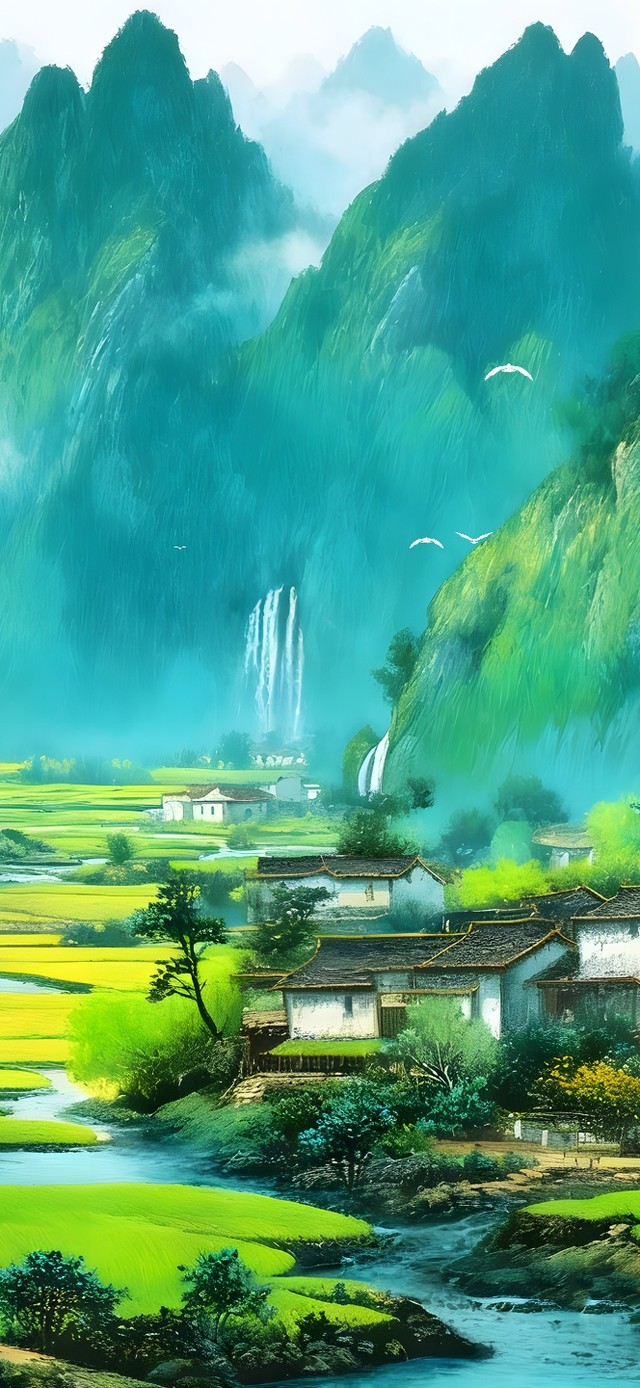 水墨丹青乡村田野