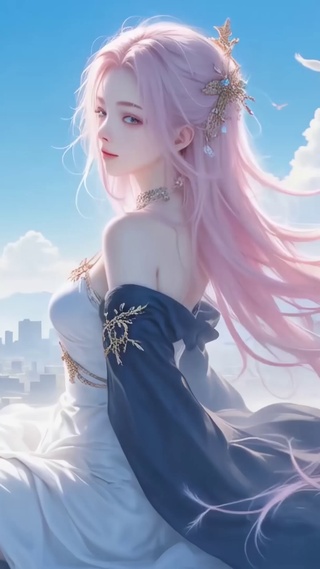 唯美治愈浪漫粉色长发女神