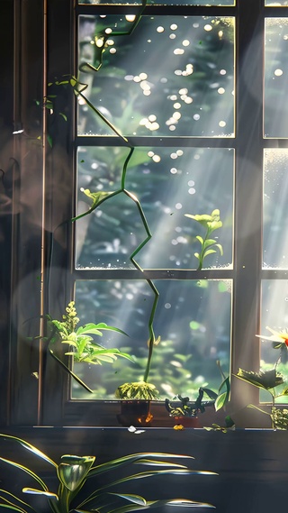 窗边护眼绿景