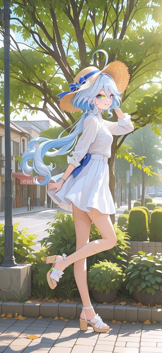 唯美街道蓝发少女
