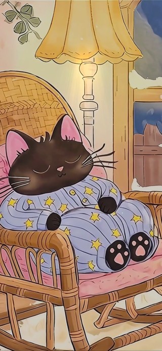 温暖屋内摇椅上小憩的猫咪