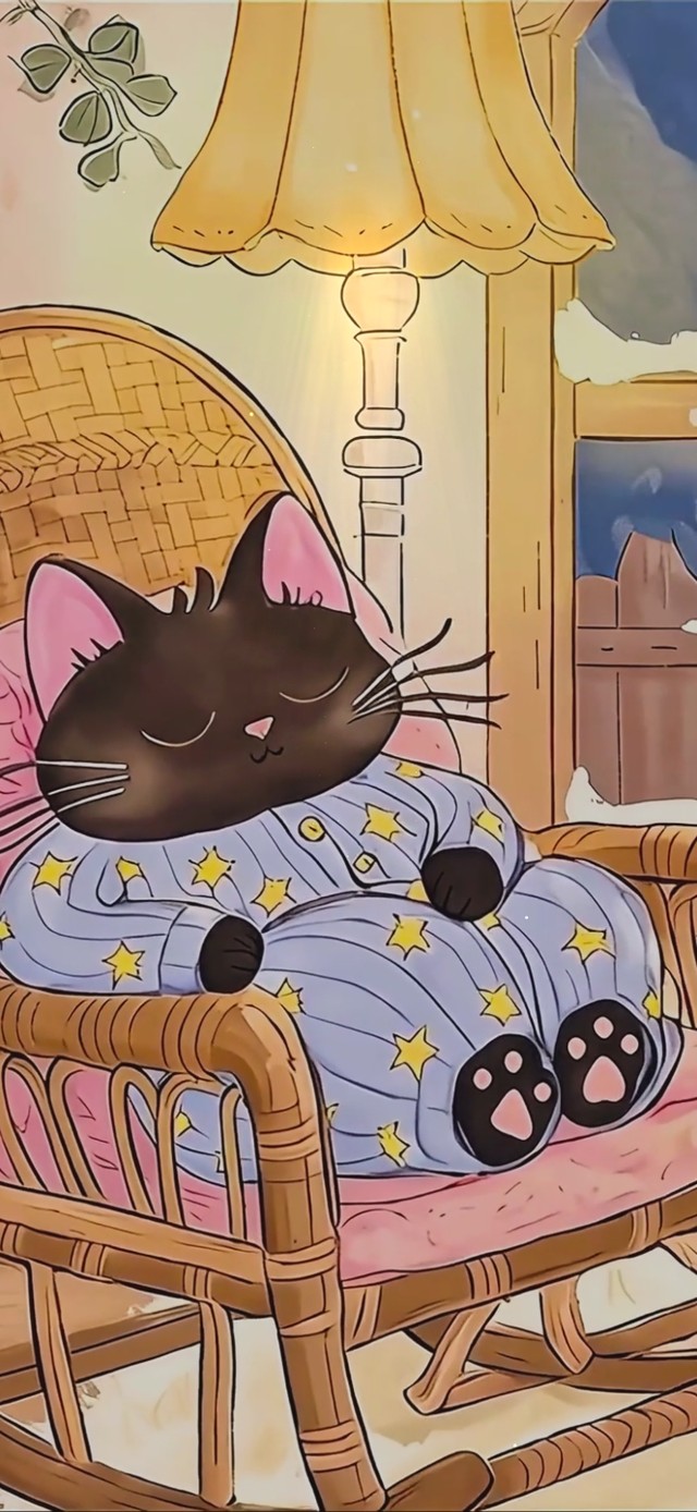 温暖屋内摇椅上小憩的猫咪