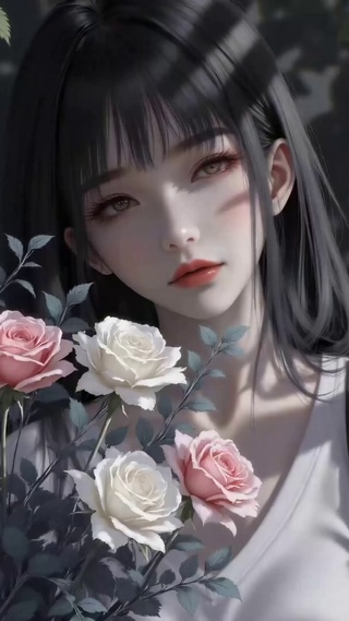 玫瑰丛中的氛围感美少女
