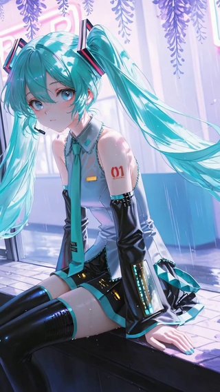 雨天窗边的少女初音未来