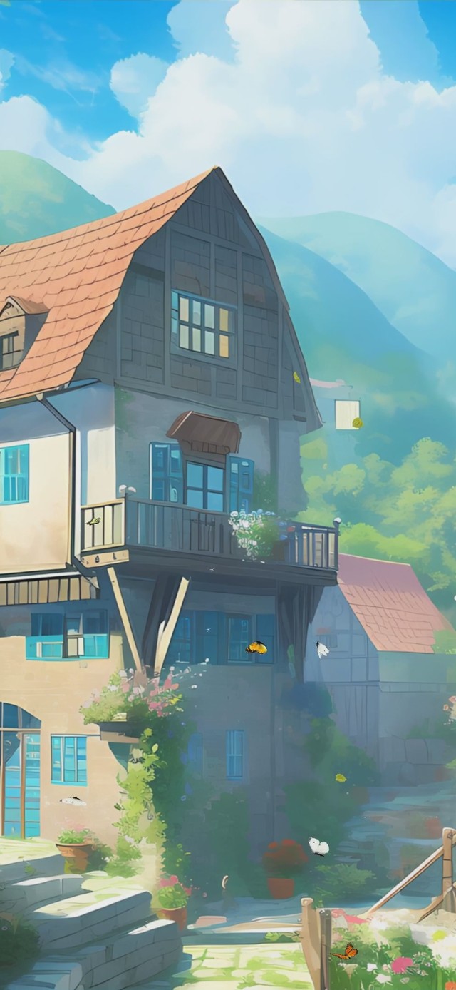 护眼蓝天白云绿景