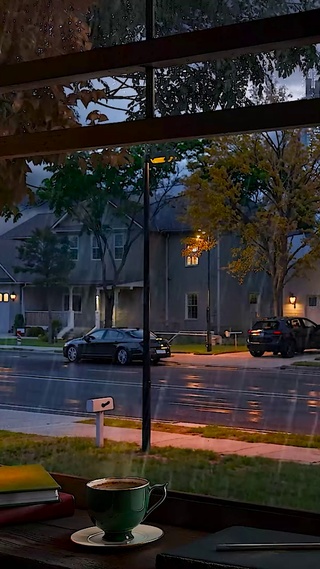 窗外雨夜城镇街道