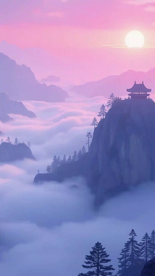 唯美治愈云海山峦黄昏仙境