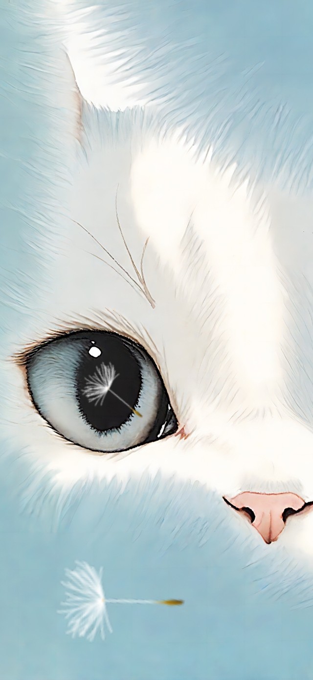 超治愈水彩-毛茸茸里的小白喵