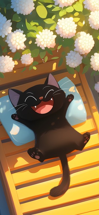 小黑猫赏花