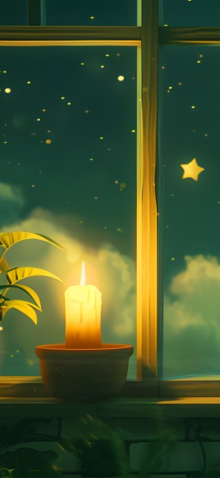 宁静夜空窗台