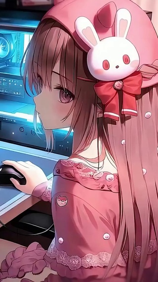 电脑旁女孩