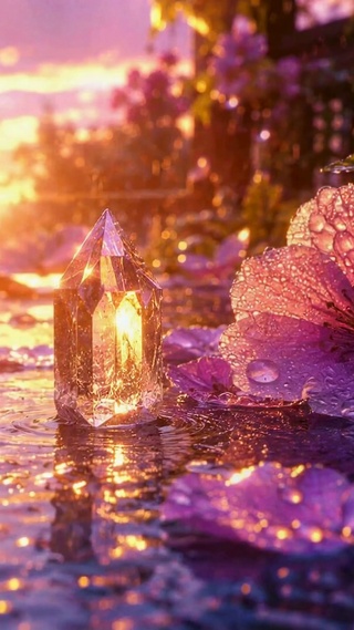 夕照雨滴水晶花境