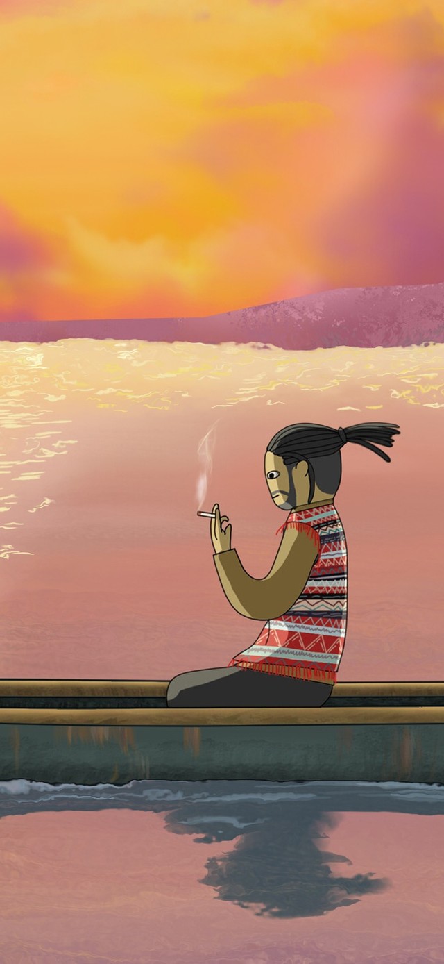 海上抽烟的孤独男人