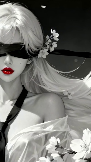 超绝氛围感暗系蒙眼白发纯欲少女