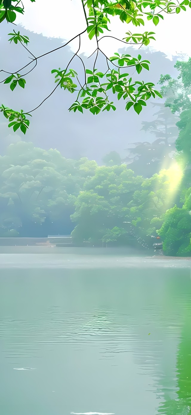 绿色唯美湖面