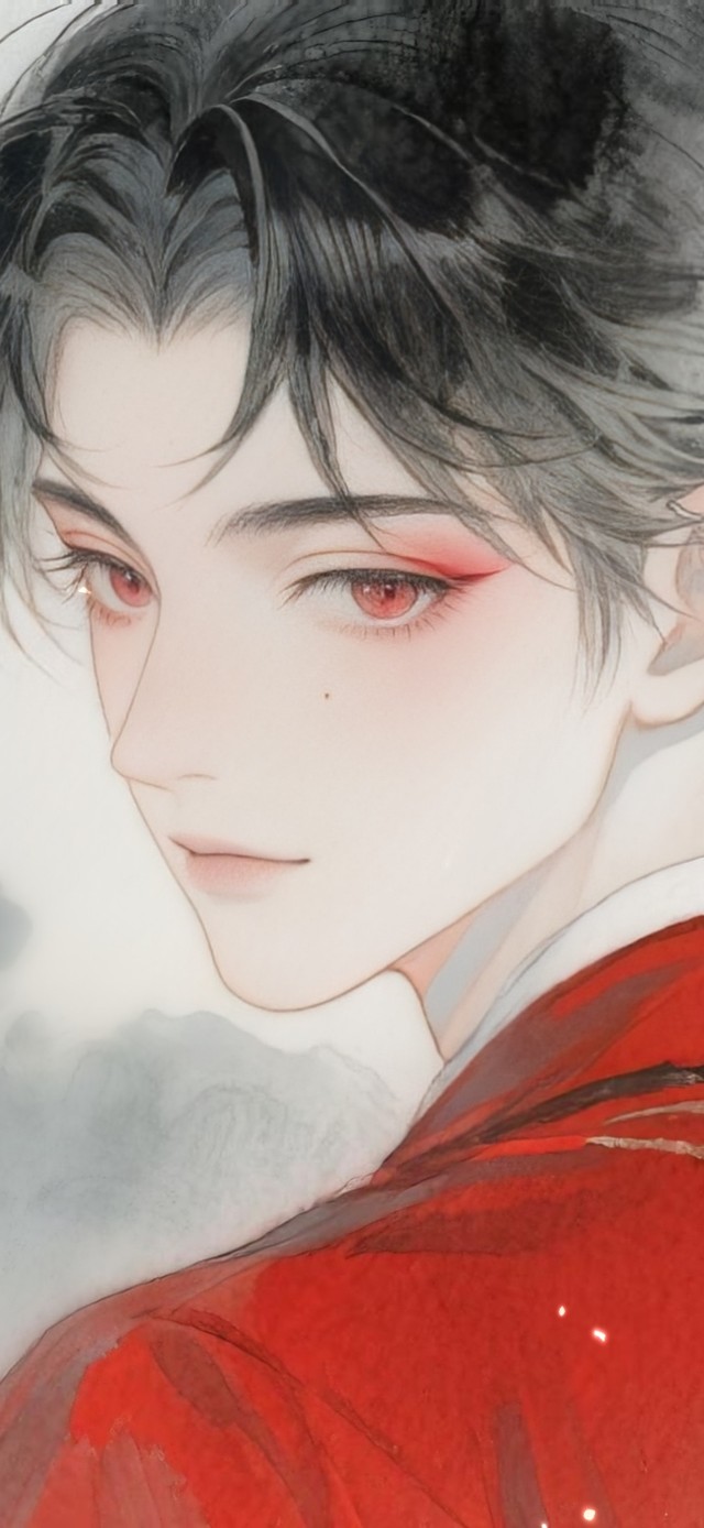 国风少年红衣古装戏服伶人回眸