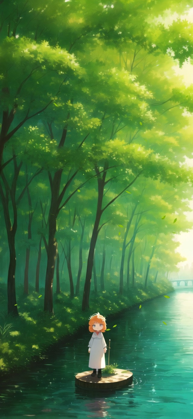 唯美森林小溪少女