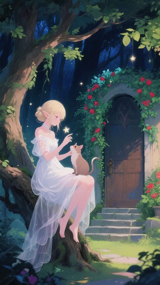 浪漫女孩和猫咪