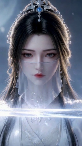 月夜古风白衣持剑美女
