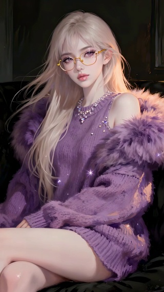 书房紫衣纯欲眼镜美女