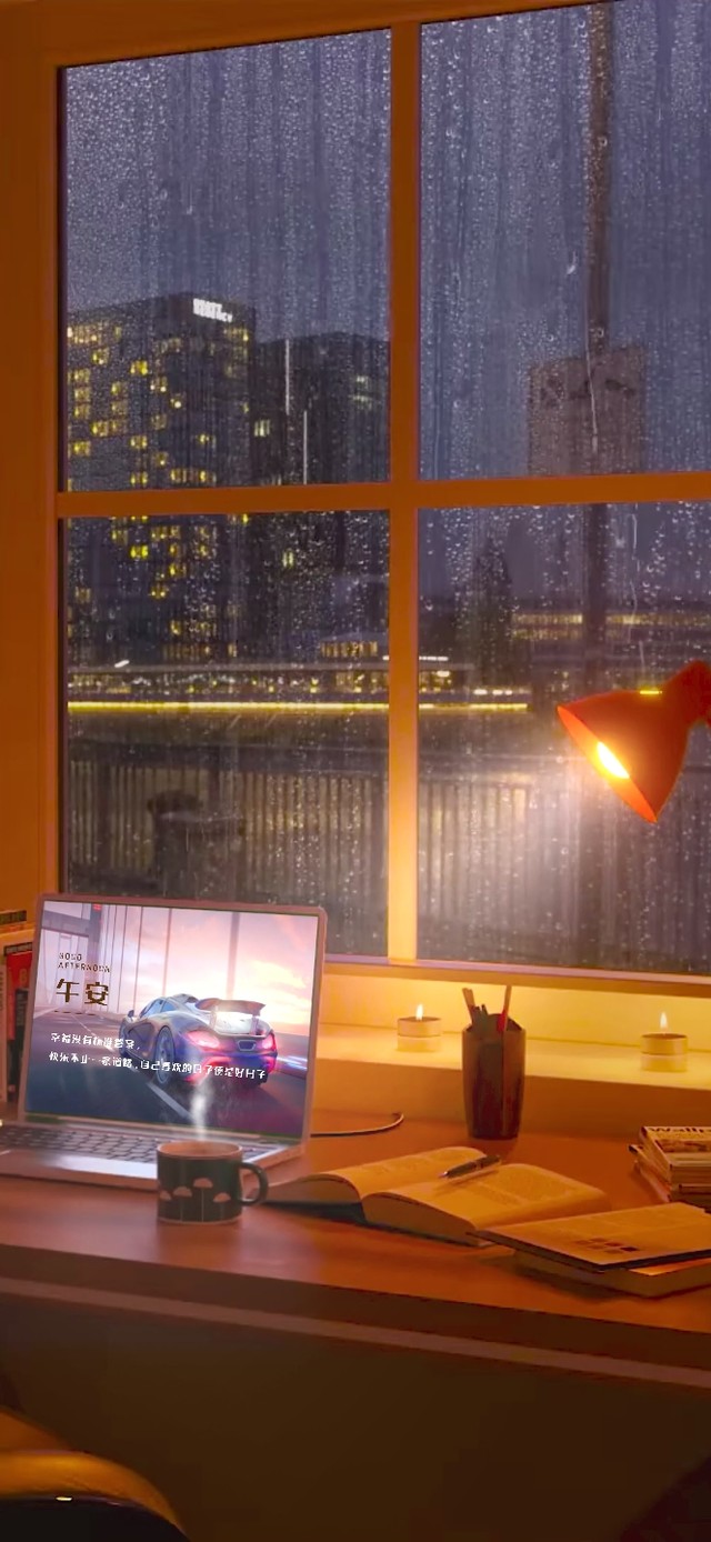 夜晚安静的雨天房间