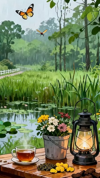 雨天树木