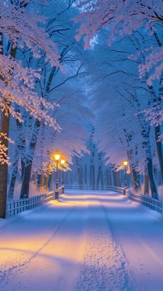 唯美暖灯冬日小路