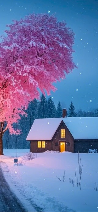 浪漫雪夜小屋