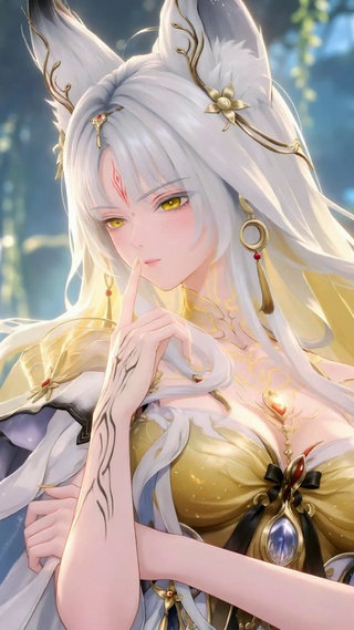 古风白发狐耳美少女：心月狐