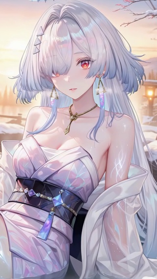 冬日温泉银发美少女莫宁