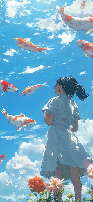 清新氧气水镜锦鲤女孩