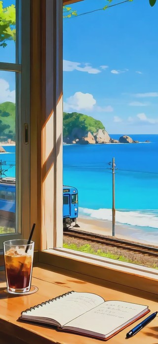 窗景海边列车