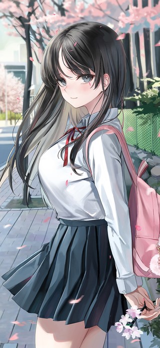 校园樱花街道少女