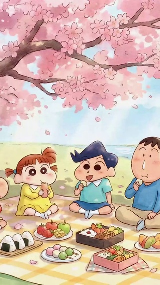 蜡笔小新樱花下春日野餐